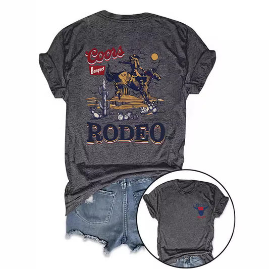 Cowboy Rodeo Pattern Printed Round Neck Short Sleeve
