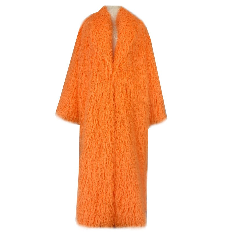 Imitation Fur Costume Lapel Artificial Wool Extended Coat