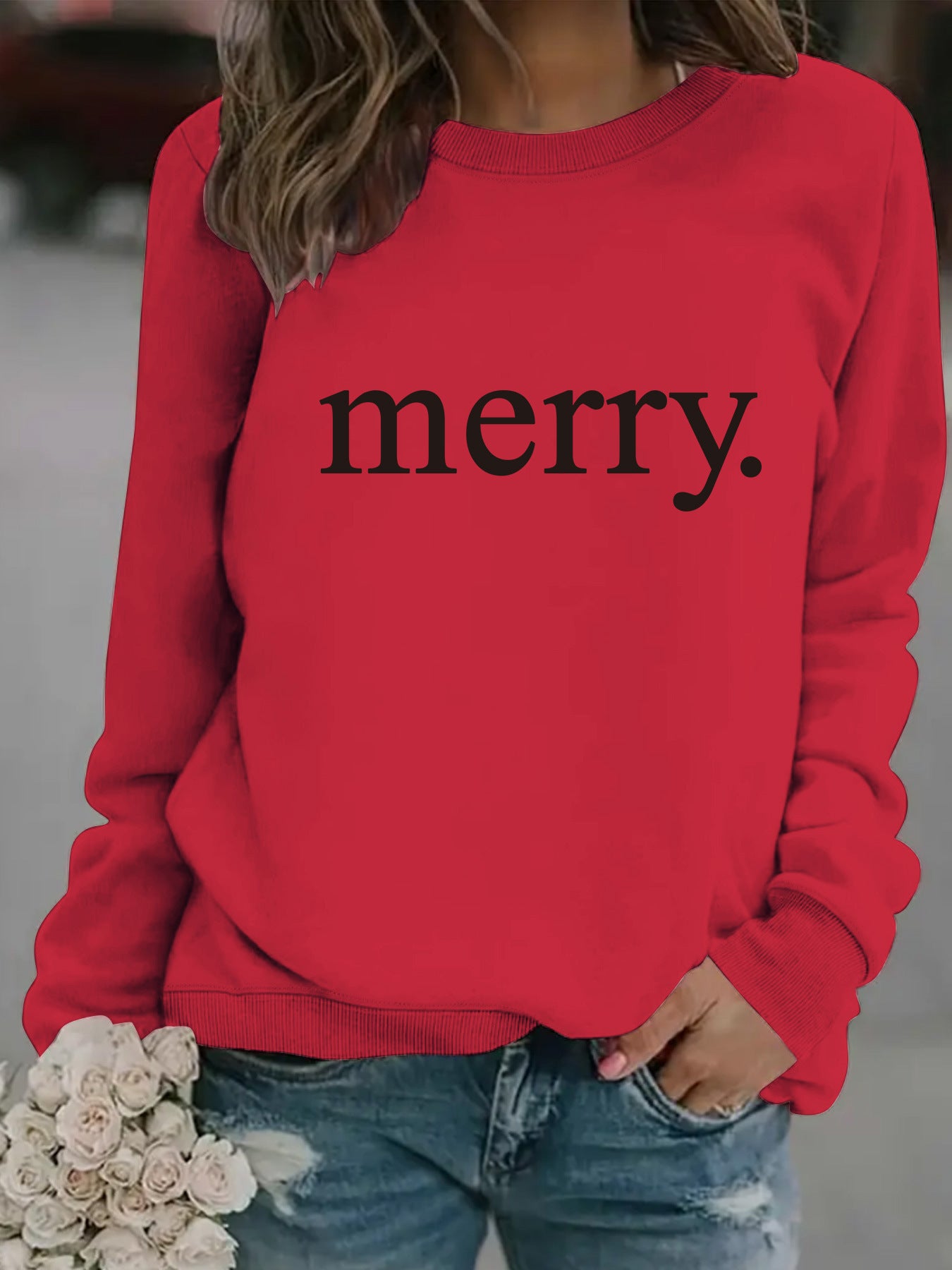 Round neck MERRY printed pullover sweatshirt