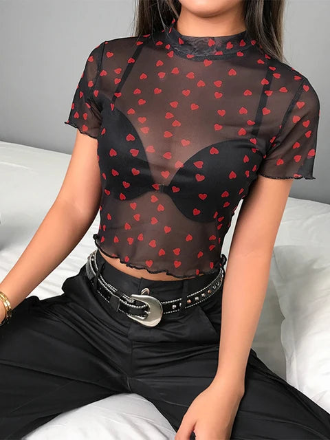 Transparent  See Through White Black Elastic Skinny Crop Top
