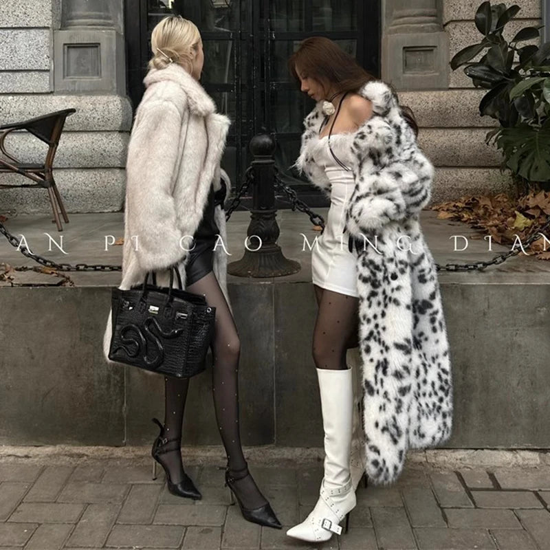 Women's faux fur coat bobcat print