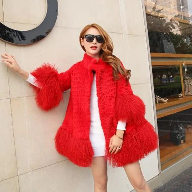 Mongolia Sheep fur sleeve jacket