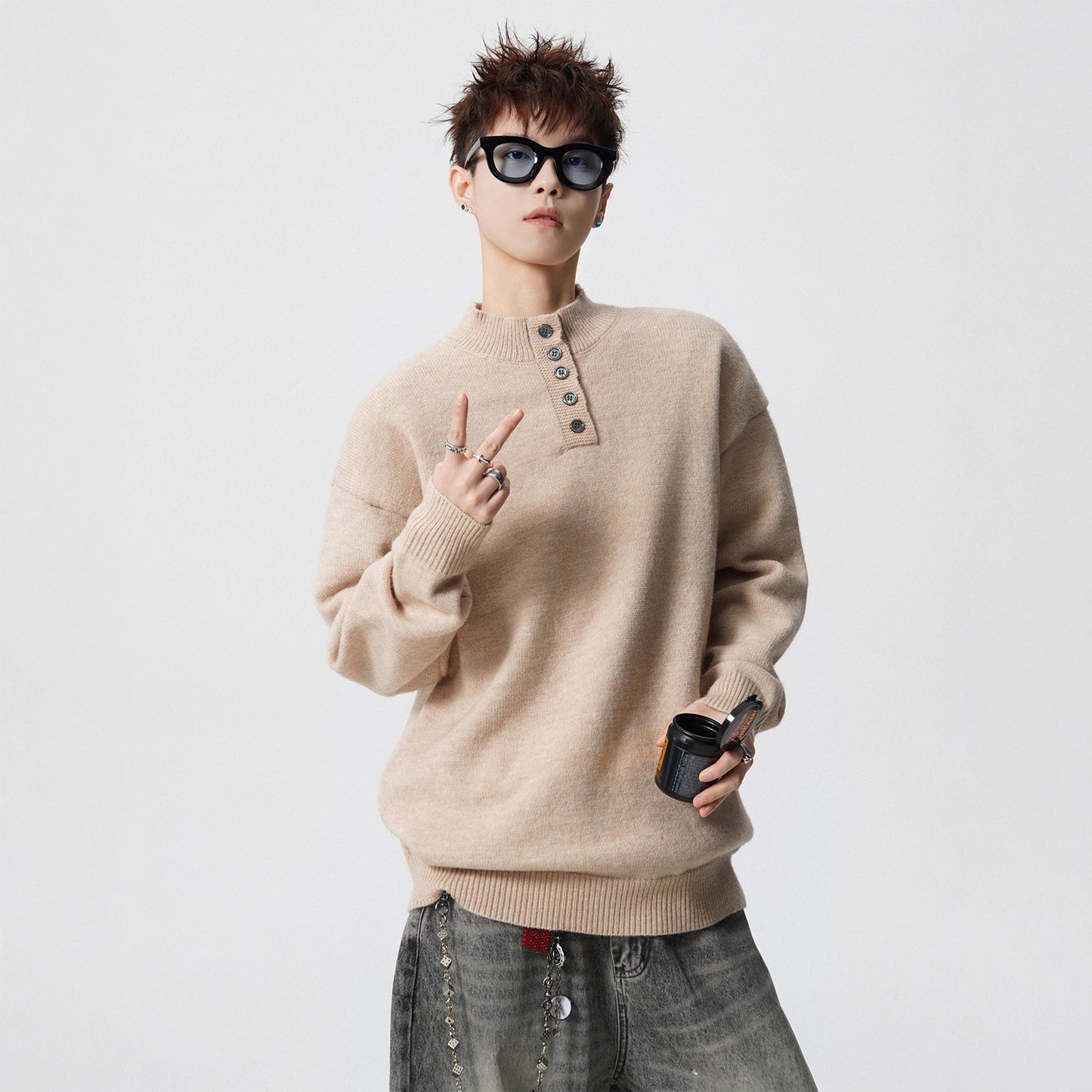 Faux Mink Solid Colour Half-High Neck Sweater
