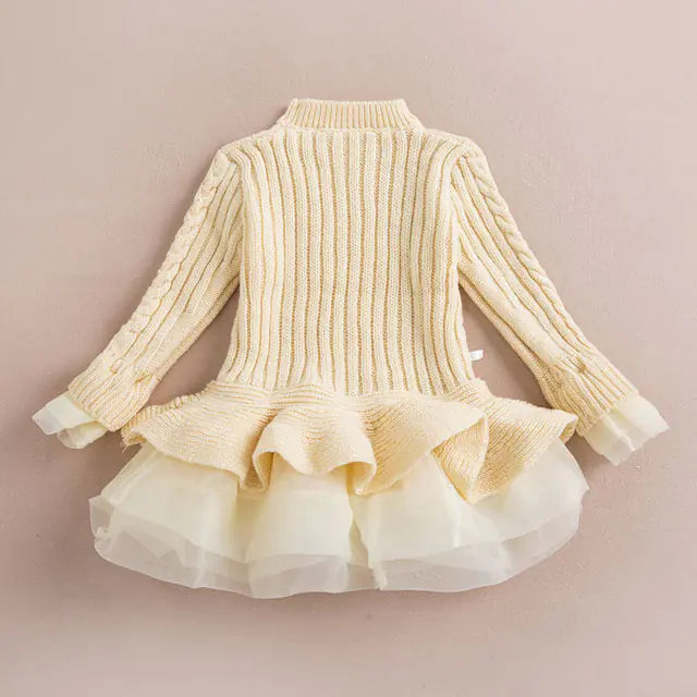 Festive Red Girls' Knit Christmas Dress