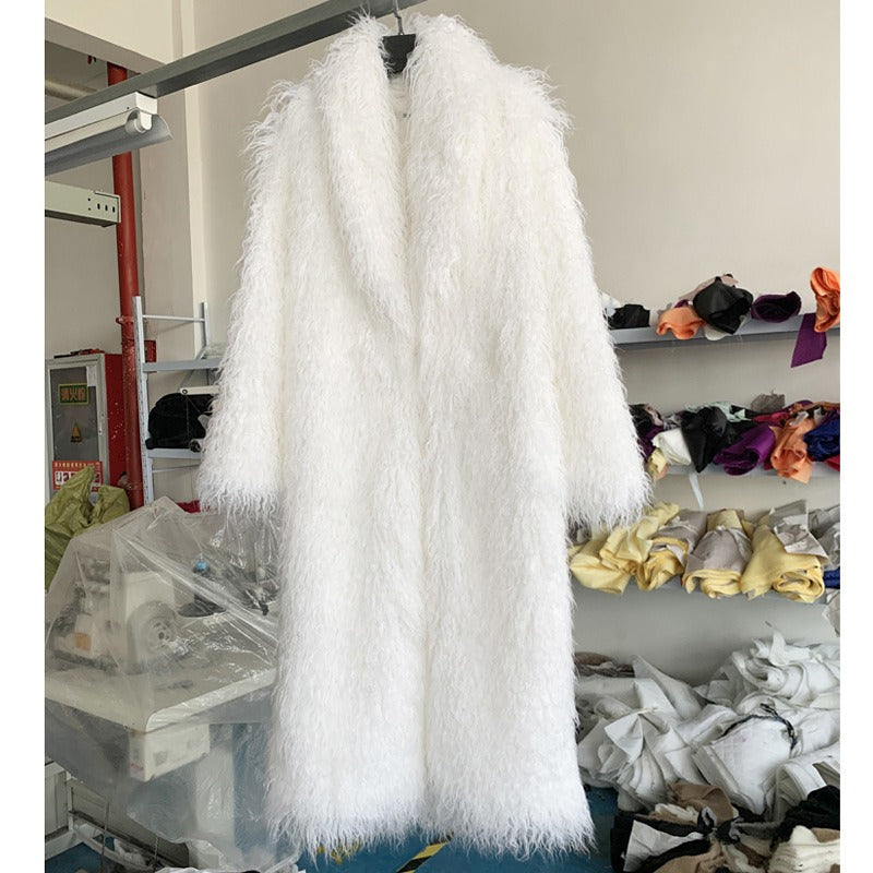 Imitation Fur Costume Lapel Artificial Wool Extended Coat
