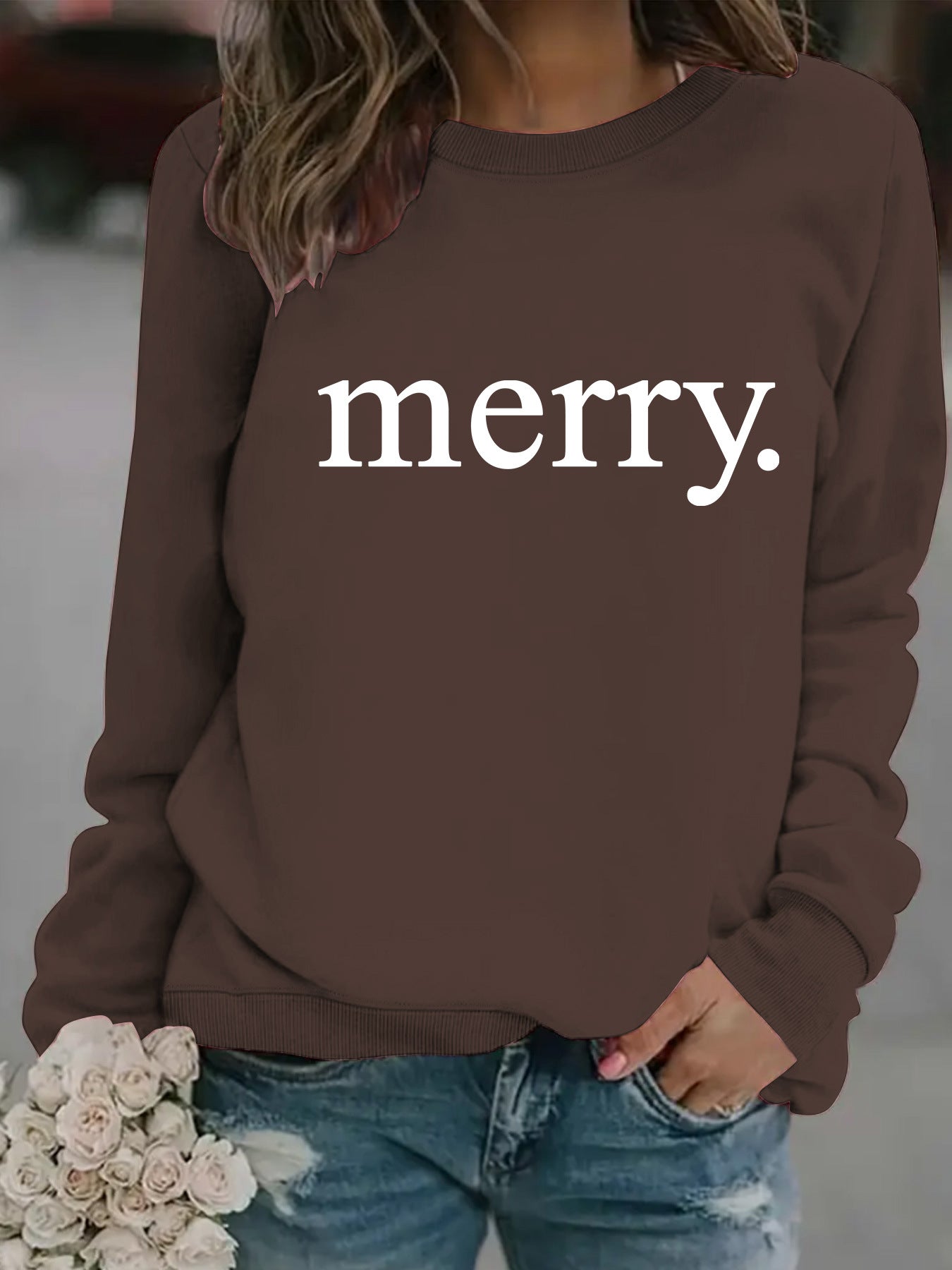Round neck MERRY printed pullover sweatshirt
