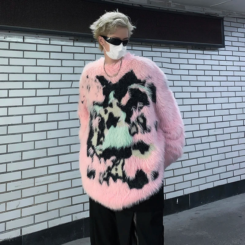 Graffiti Imitation Mink Fur Plush Sweater
