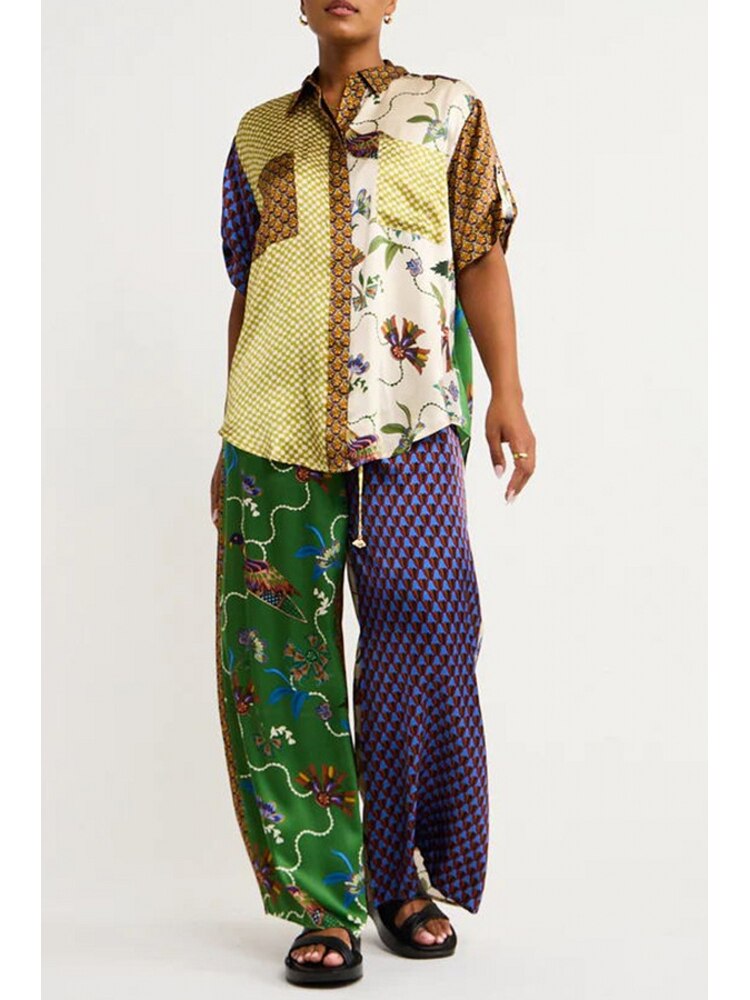 2 Two Piece Set Dashiki African Short Sleeve Blouse Tops