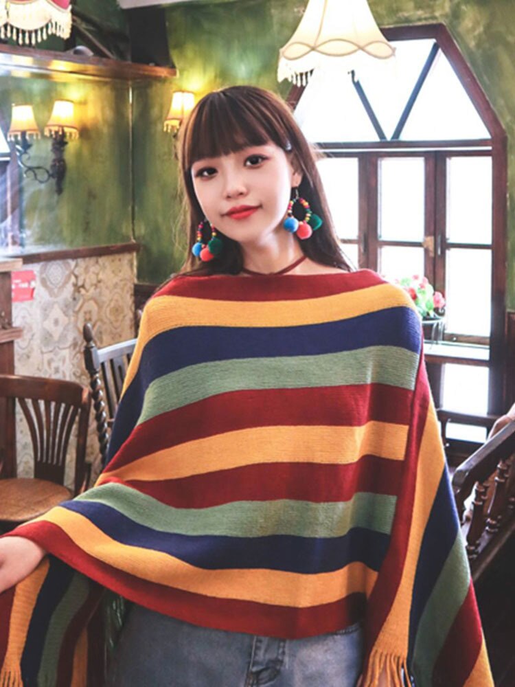 Vintage Colour Tassels Patchwork Knitted Sweaters