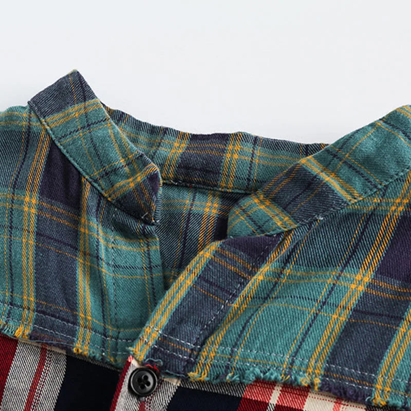 Streetwear Broken Patchwork Plaid Shirt