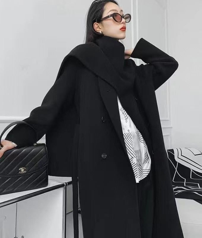 Shawl Scarf Collar Double-breasted Coat
