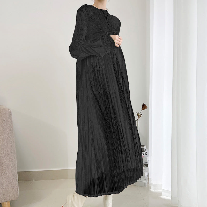 French Dress Women's Long Sleeve Loose Large Size Maternity Dress Pleated Fashion High Pleated Long Skirt