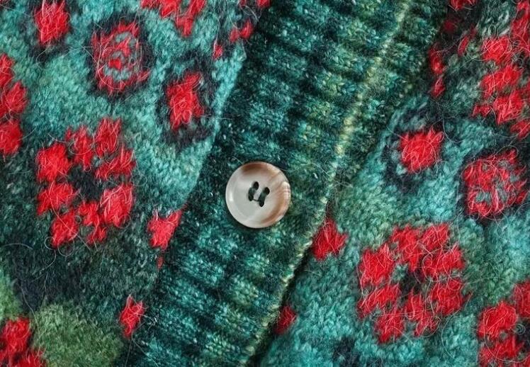 Vintage Square Collar Contrast Colour Flower Print Sweater