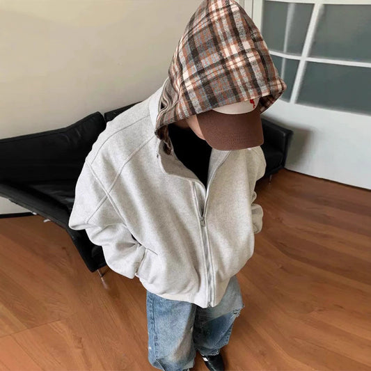 Plaid Faux Two-Piece Hooded Cotton Coat