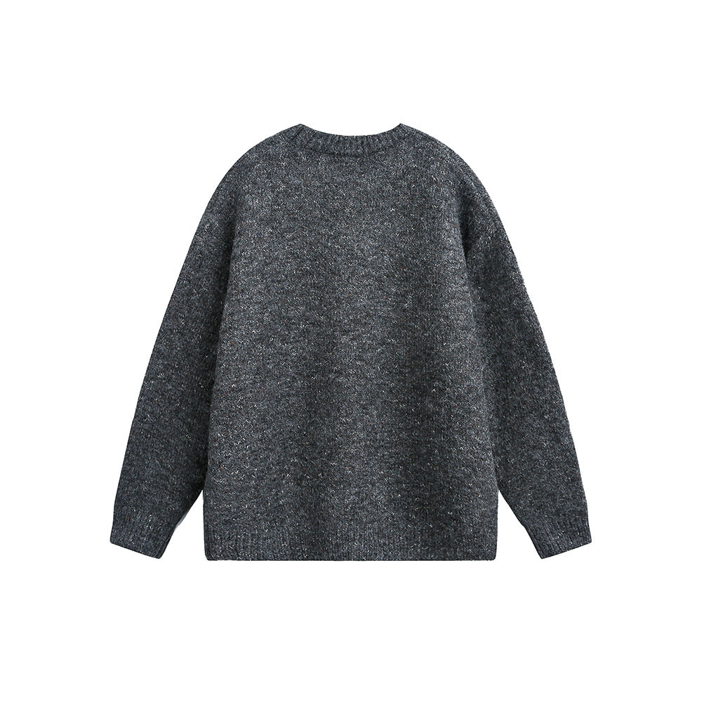 Solid color round neck loose pullover sweater