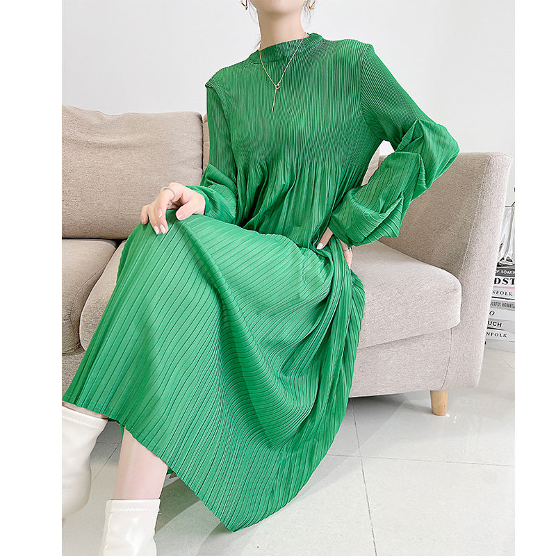 French Dress Women's Long Sleeve Loose Large Size Maternity Dress Pleated Fashion High Pleated Long Skirt