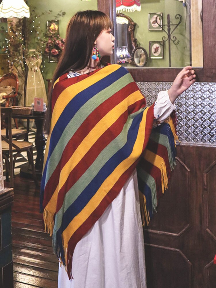 Vintage Colour Tassels Patchwork Knitted Sweaters