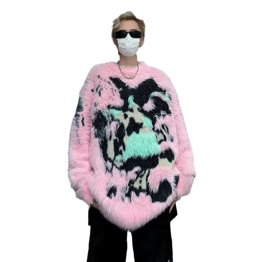 Graffiti Imitation Mink Fur Plush Sweater