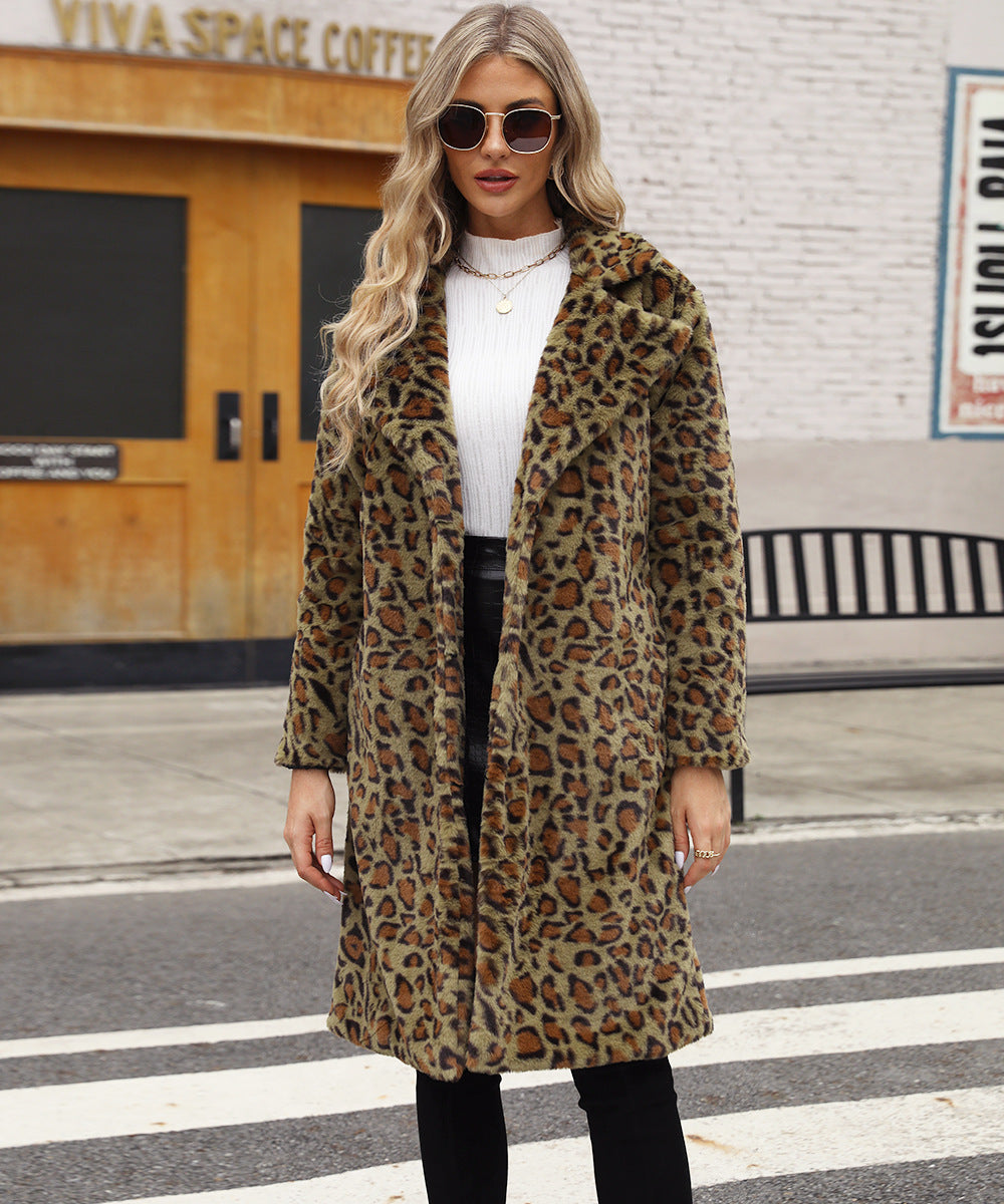 Square collar faux fur coat plush long jacket