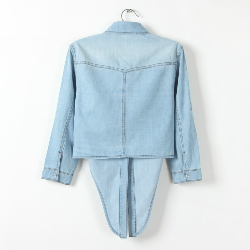 Lacing and Knotting Medium Sleeved  Denim Shirt
