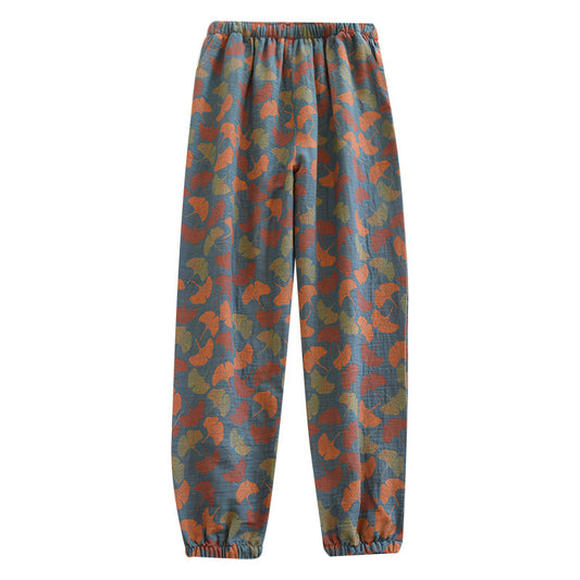 Spring and Summer Pure Cotton Gauze Home Fur Retro Floral Pants