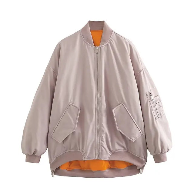 Women's O-Neck Loose Bomber Jacket