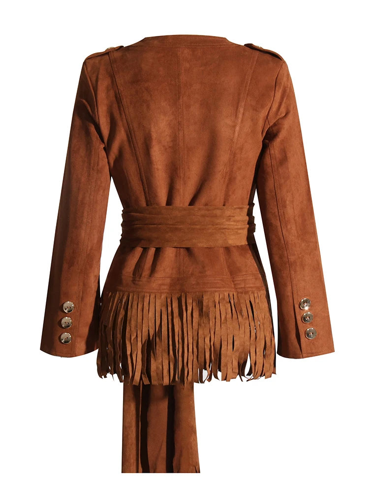 Solid Spliced Lace Up Casual Cardigan