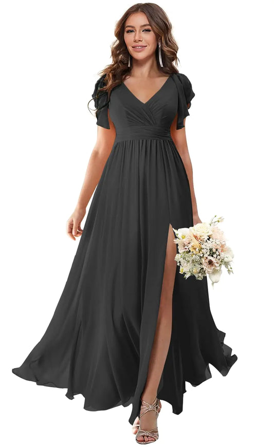 Vivian Plus Size V-Neck Chiffon Bridesmaid Dress