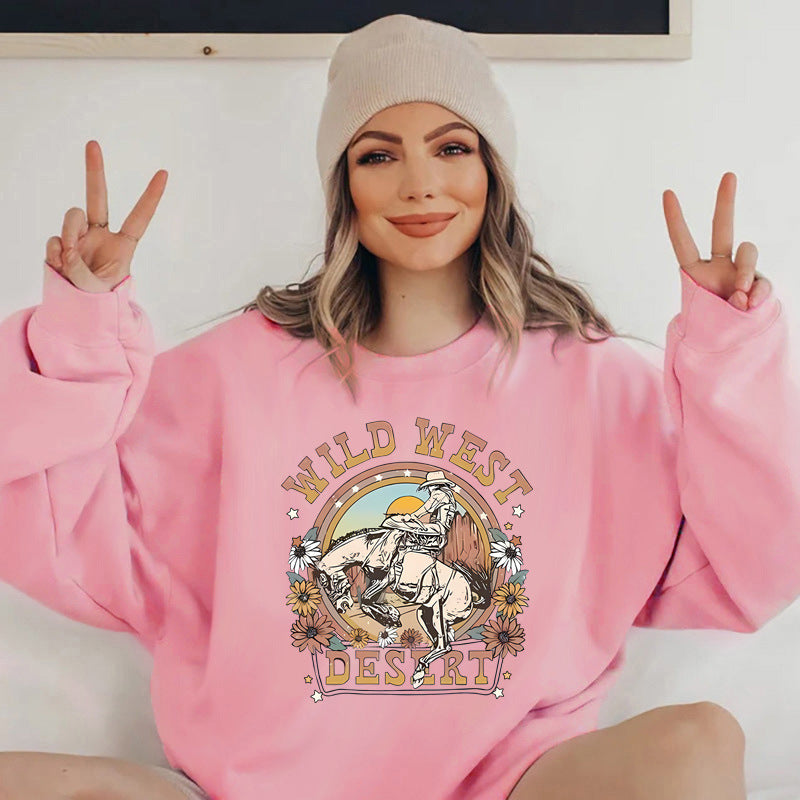 Printed collar and fleece hooded sweatshirt