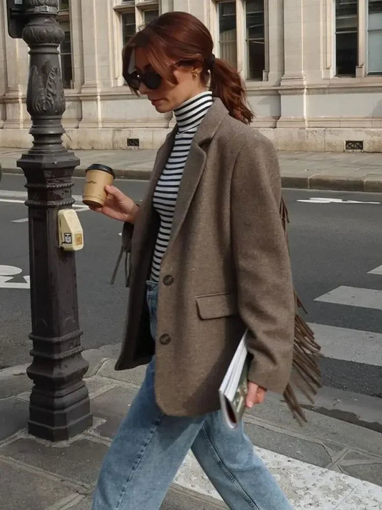 Elegant Women's Tassel Blazer Coat