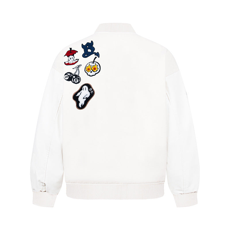 Baseball jacket with leather sleeves