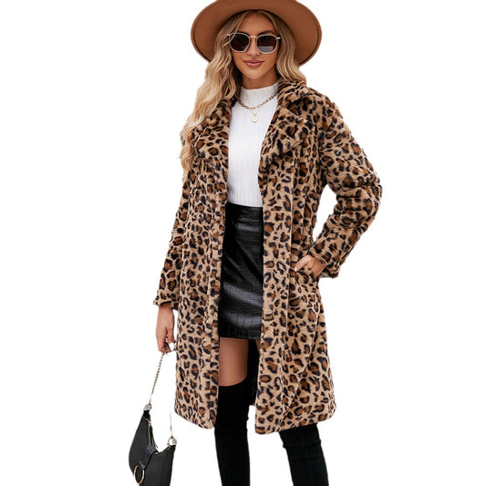 Square collar faux fur coat plush long jacket