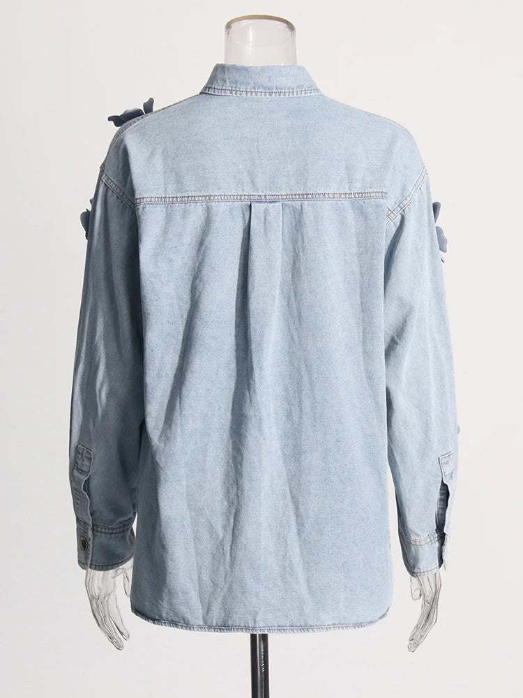 Solid Patchwork Appliques Loose Denim Jacket