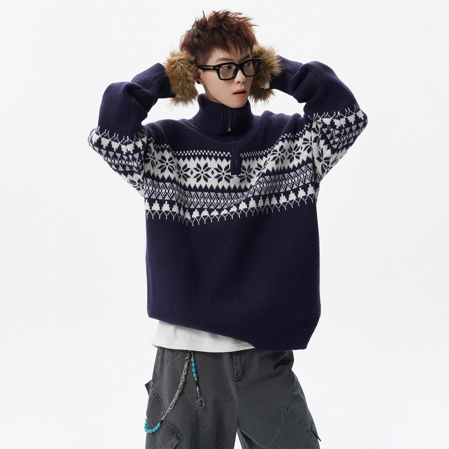 Style Fair Isle Knit Beige Sweater