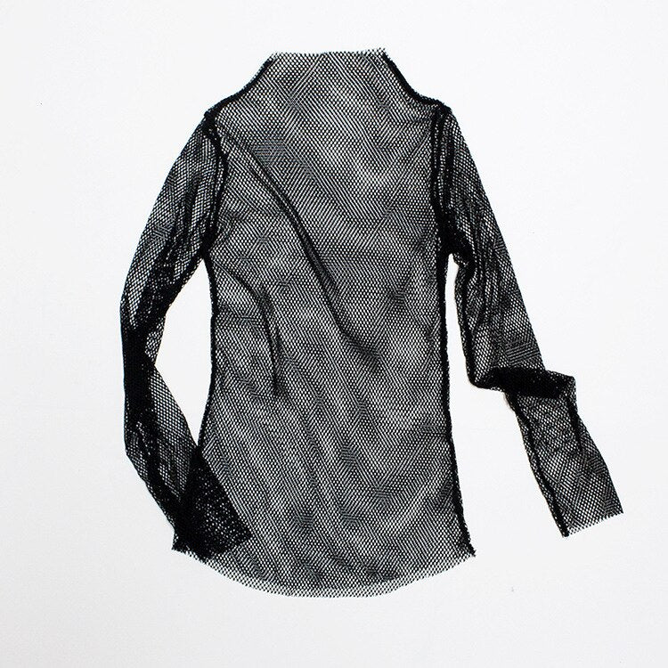 Women Fishnet Mesh See-through Black shirt