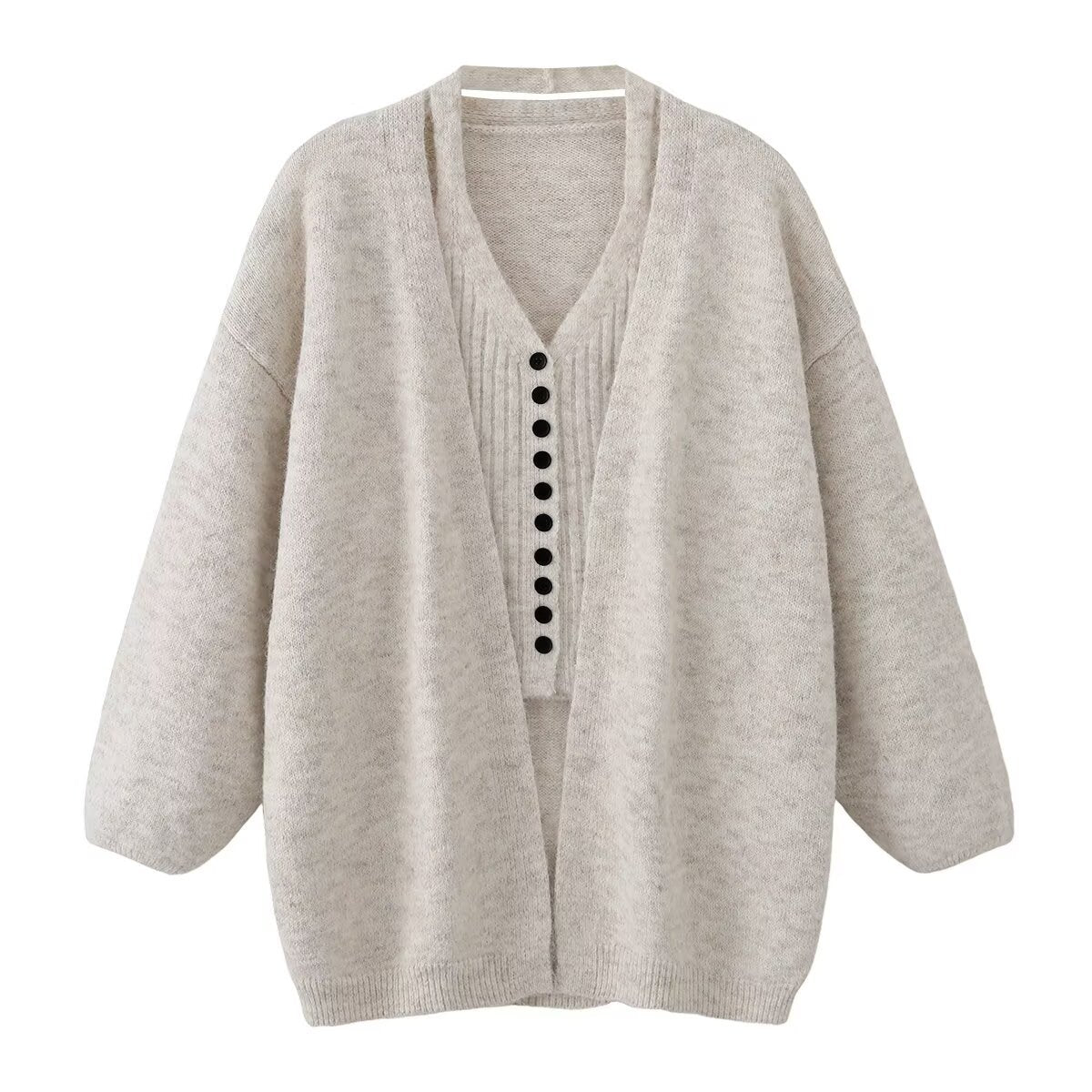 Two piece set of neck hanging vest and cardigan jacket sweater