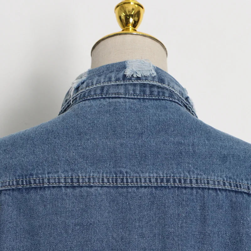 Patchwork Asymmetry Denim Coat