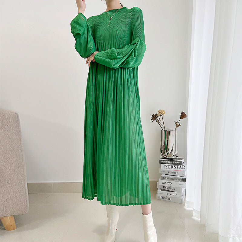 French Dress Women's Long Sleeve Loose Large Size Maternity Dress Pleated Fashion High Pleated Long Skirt