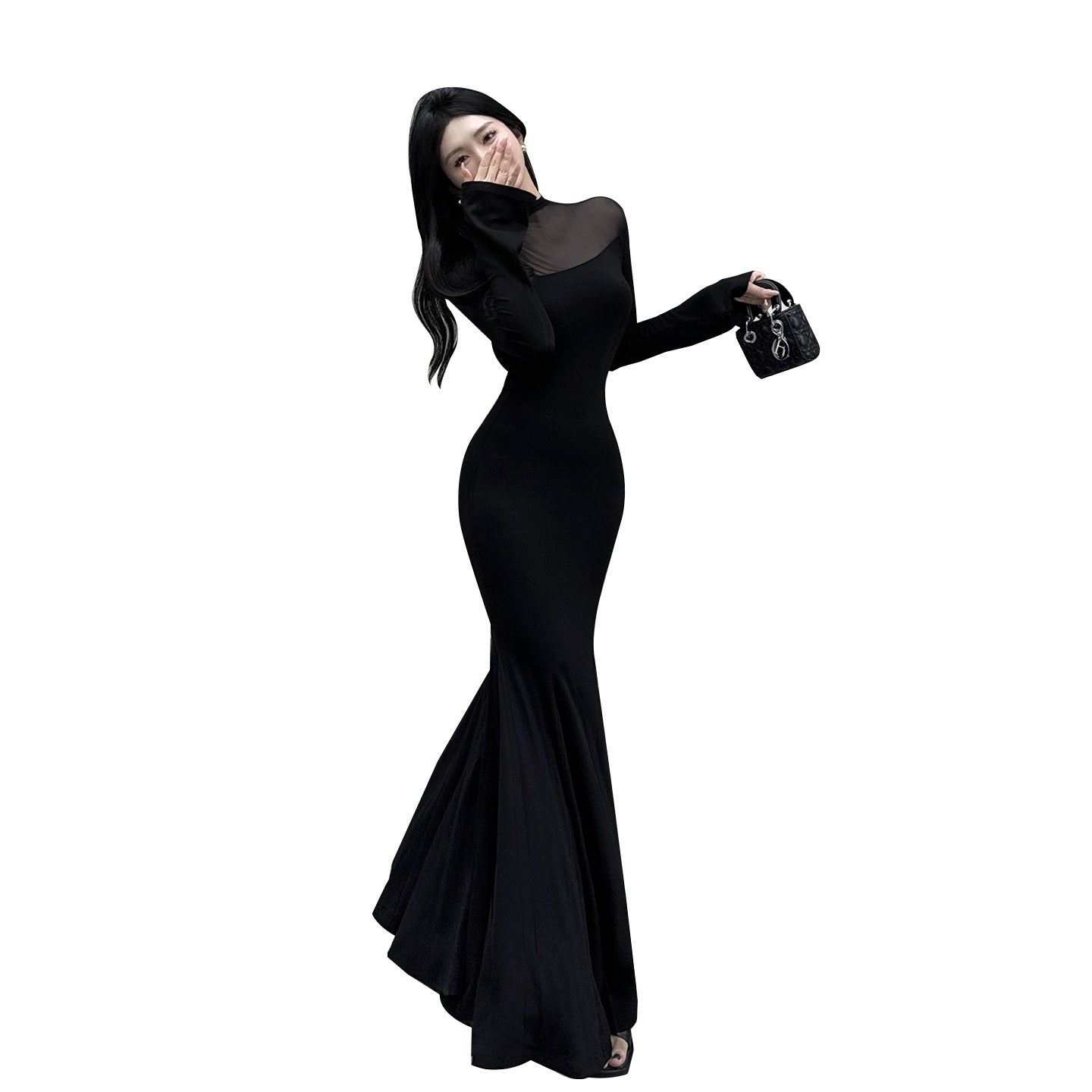 Mesh patchwork sexy spicy girl fish tail dress