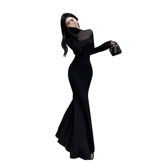 Mesh patchwork sexy spicy girl fish tail dress