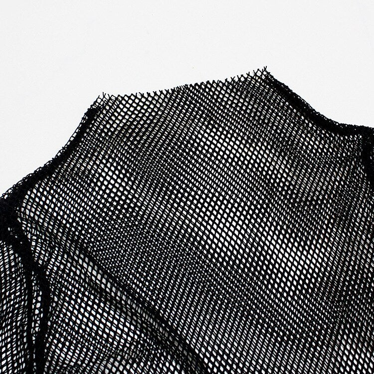 Women Fishnet Mesh See-through Black shirt