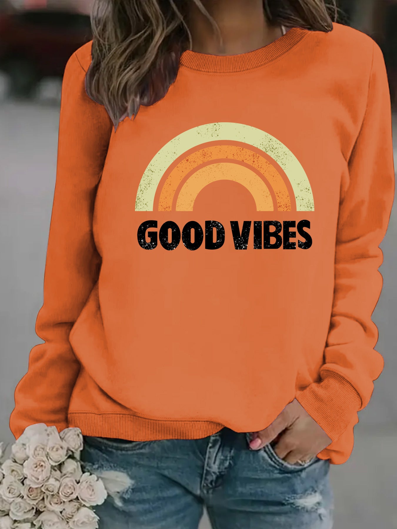 GOOD VIBES Printed Hooded Sweatshirt