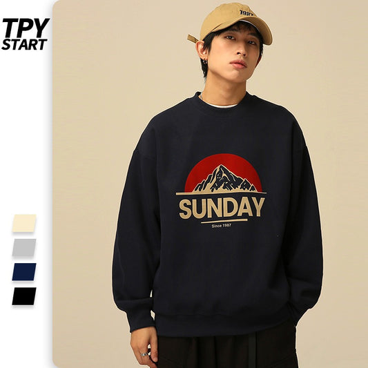 TPYSTART American Retro Round Neck Sweater Men's Fashion Loose Thin Casual High Street Washed Tops Unisex Model