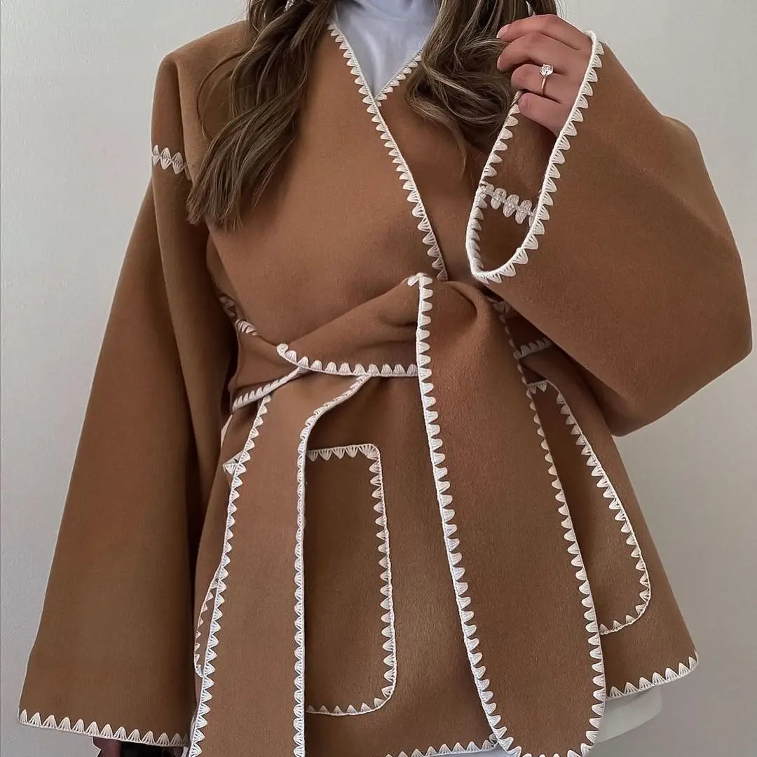 Elegant Lace Up Women Coat