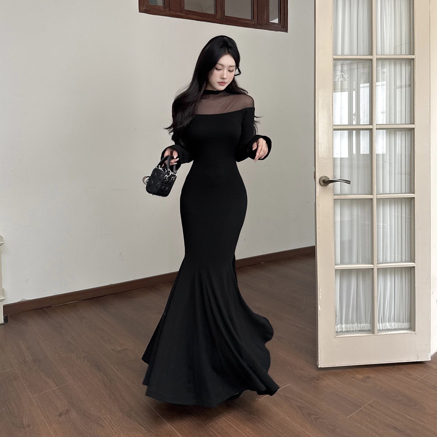 Mesh patchwork sexy spicy girl fish tail dress