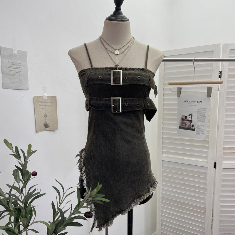 Cowboy strapless sleeveless irregular short camisole vest