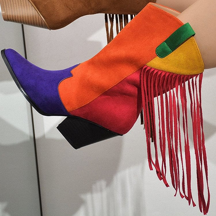 Female Faux Suede Fringed Cowboy Boots