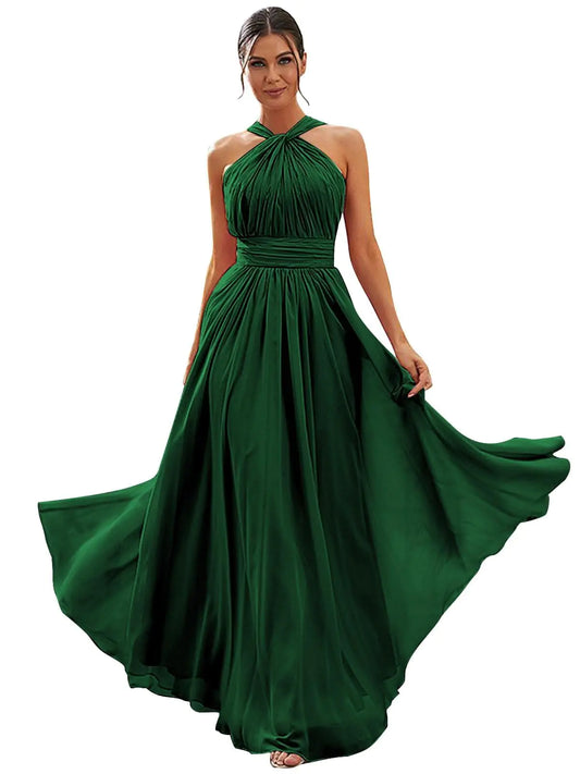 RYANTH Emerald Chiffon Halter Bridesmaid Dress 2024