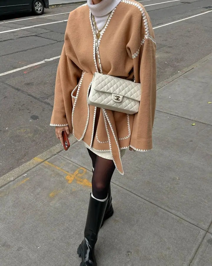Elegant Lace Up Women Coat