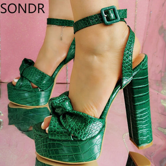 Peep Toe Snake Pattern Platform